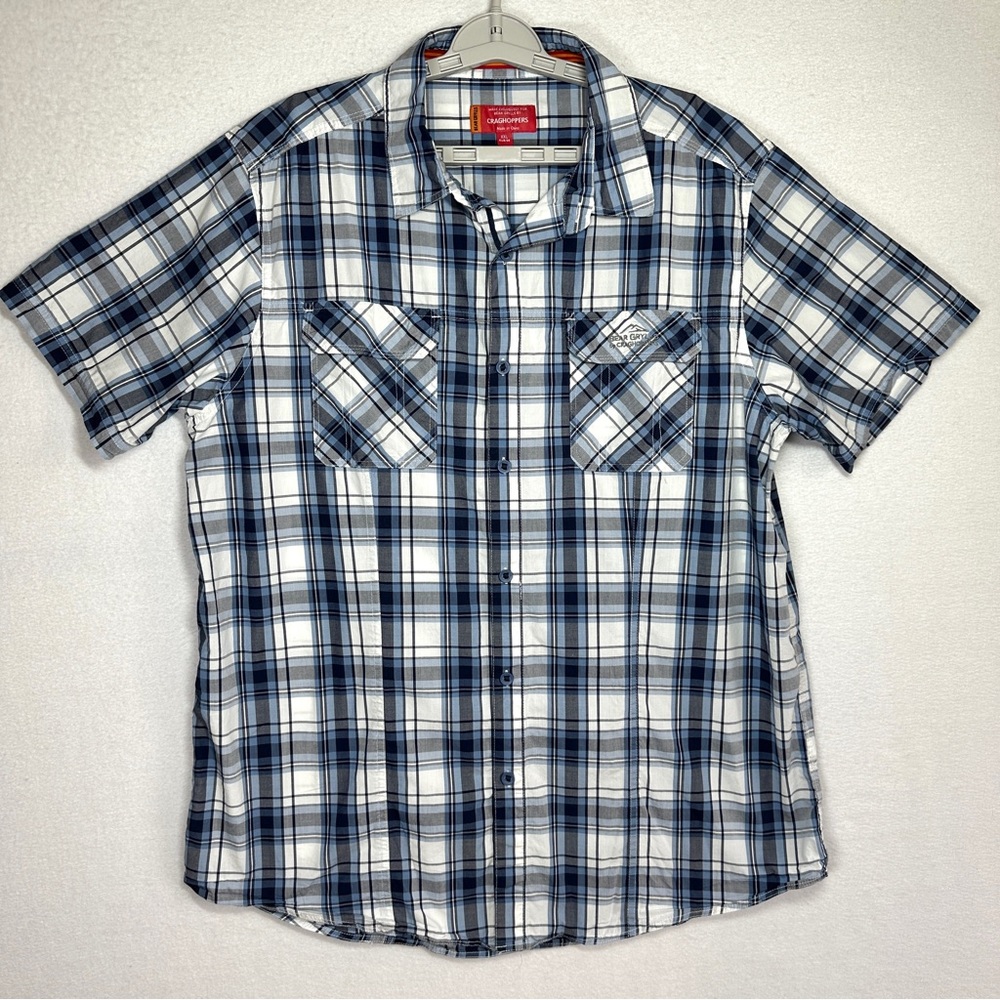 Craghoppers Bear Grylls Casual Short Sleeve Shirt Mens XXL Blue Plaid Button Up